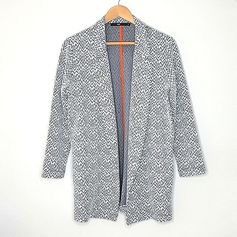 HAZEL Black White Long Sleeve Collared Cardigan Blazer Jacket size S